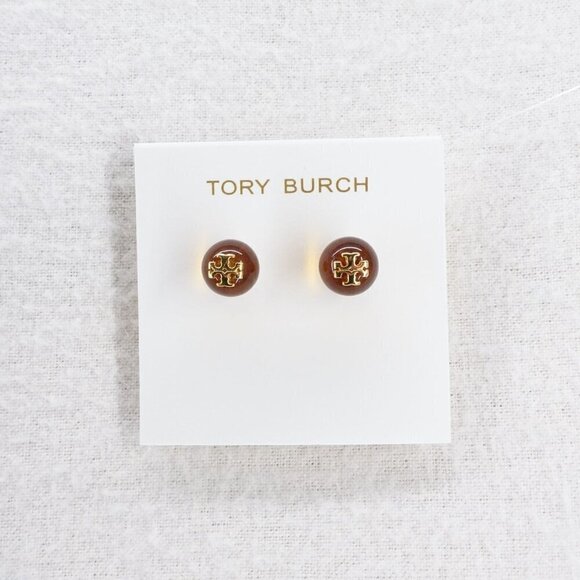 Tory Burch Kira Pearl Stud Earrings Brown OS - Picture 8 of 14